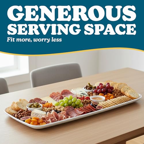 Rectangle White Serving Tray (2-Pack) - 17.5" Disposable Serving Platter for Appetizer, Fruits & Serving Dishes | Perfect Plastic Tray for Party Serveware - My Kitchen Products