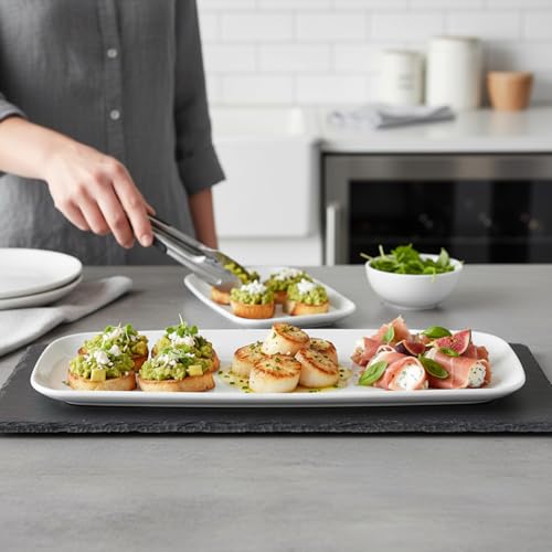 Rectangle White Serving Tray (2-Pack) - 17.5" Disposable Serving Platter for Appetizer, Fruits & Serving Dishes | Perfect Plastic Tray for Party Serveware - My Kitchen Products