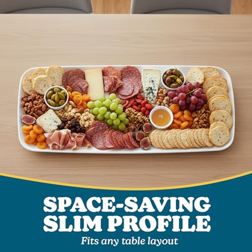 Rectangle White Serving Tray (2-Pack) - 17.5" Disposable Serving Platter for Appetizer, Fruits & Serving Dishes | Perfect Plastic Tray for Party Serveware - My Kitchen Products