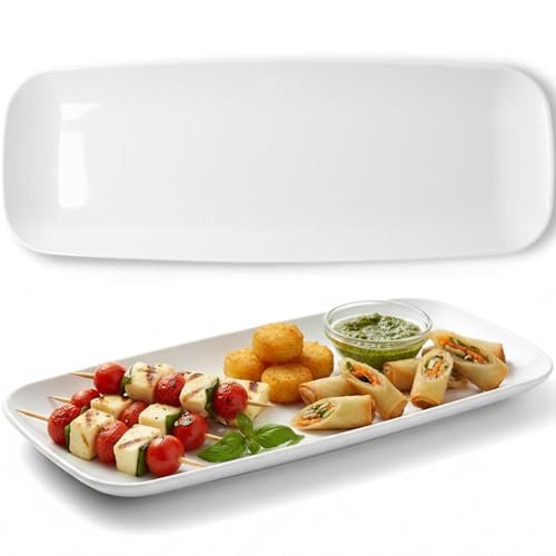 Rectangle White Serving Tray (2-Pack), 17.5" Disposable Serving Platter for Appetizer, Fruits & Serving Dishes