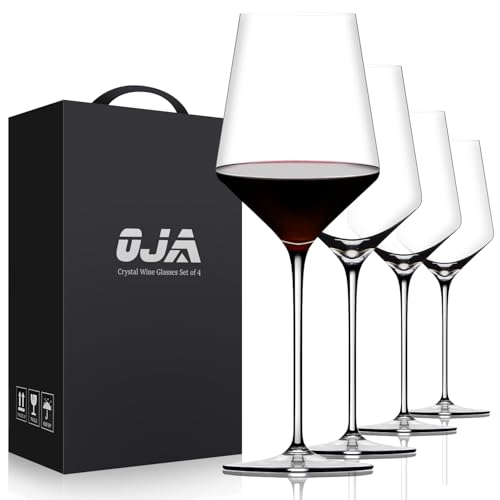 Red Wine Glasses Set of 4, Premium Crystal Wine Glasses Hand Blown,15 oz,Thin Rim,Long Stem,Perfect for Red or White,Daily