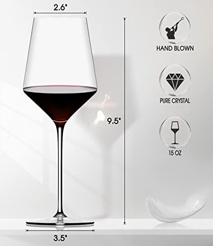 Red Wine Glasses Set of 4, Premium Crystal Wine Glasses Hand Blown,15 oz,Thin Rim,Long Stem,Perfect for Red or White,Daily Use,Unique Wedding Anniversary or Birthday Gift - My Kitchen Products