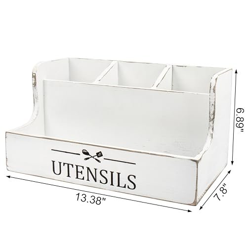 RedCall Extra Large Kitchen Utensils Holder 4 Compartments,Wood Utensil Organizer for Kitchen Countertop,Farmhouse Cooking Utensil Holder with Spice Storage space (Antique) - My Kitchen Products