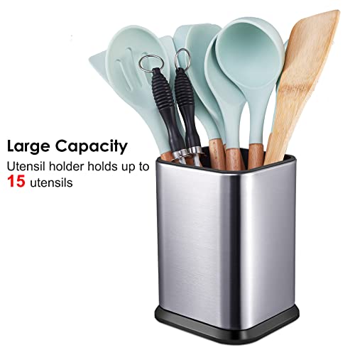 RedCall Stainless Steel Kitchen Utensil Holder for Countertop, Spoon Spatula Organizer,Modern Rectangular Large Cooking Utensil Caddy Counter,Utensil Crock Silver - My Kitchen Products
