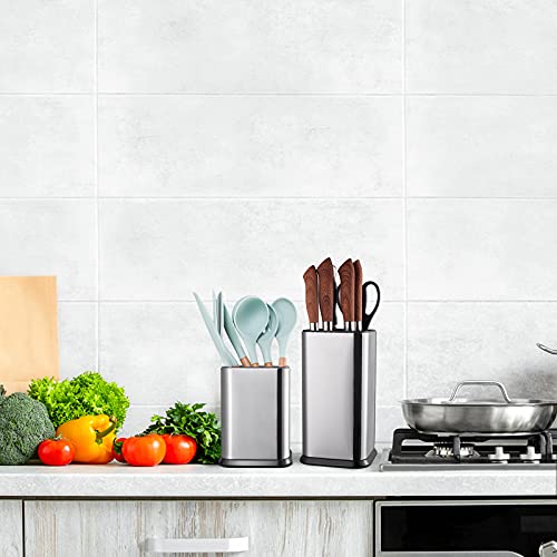 RedCall Stainless Steel Kitchen Utensil Holder for Countertop, Spoon Spatula Organizer,Modern Rectangular Large Cooking Utensil Caddy Counter,Utensil Crock Silver - My Kitchen Products
