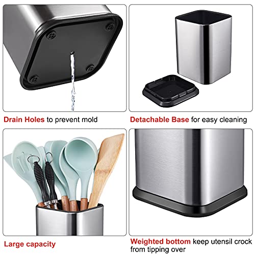 RedCall Stainless Steel Kitchen Utensil Holder for Countertop, Spoon Spatula Organizer,Modern Rectangular Large Cooking Utensil Caddy Counter,Utensil Crock Silver - My Kitchen Products