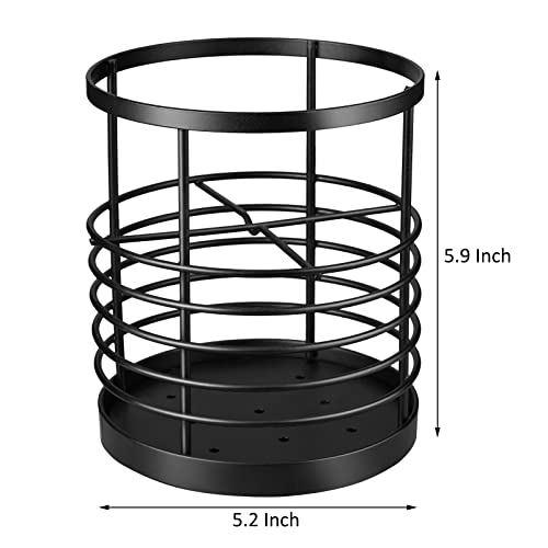RedCall Utensil Holder for Kitchen Countertop,Metal Spatula Holder,Cooking Utensil Holder for Spoon,Wire Utensil Organizer,Stainless Steel Round Utensil Caddy Crock Flatware Storage Counter (Black) - My Kitchen Products