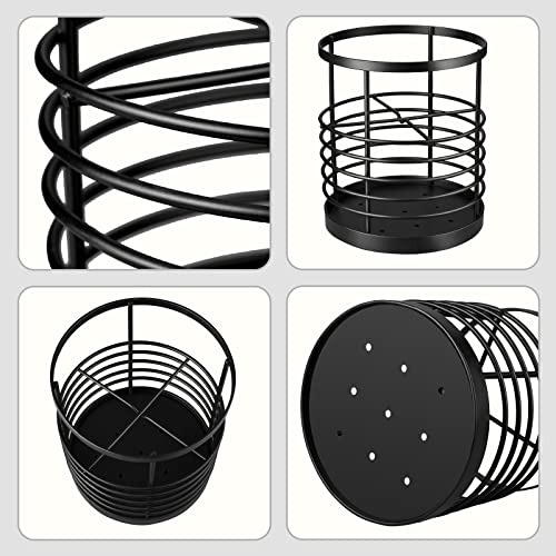 RedCall Utensil Holder for Kitchen Countertop,Metal Spatula Holder,Cooking Utensil Holder for Spoon,Wire Utensil Organizer,Stainless Steel Round Utensil Caddy Crock Flatware Storage Counter (Black) - My Kitchen Products