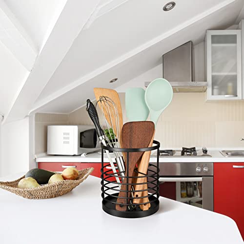 RedCall Utensil Holder for Kitchen Countertop,Metal Spatula Holder,Cooking Utensil Holder for Spoon,Wire Utensil Organizer,Stainless Steel Round Utensil Caddy Crock Flatware Storage Counter (Black) - My Kitchen Products