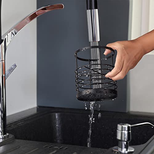 RedCall Utensil Holder for Kitchen Countertop,Metal Spatula Holder,Cooking Utensil Holder for Spoon,Wire Utensil Organizer,Stainless Steel Round Utensil Caddy Crock Flatware Storage Counter (Black) - My Kitchen Products