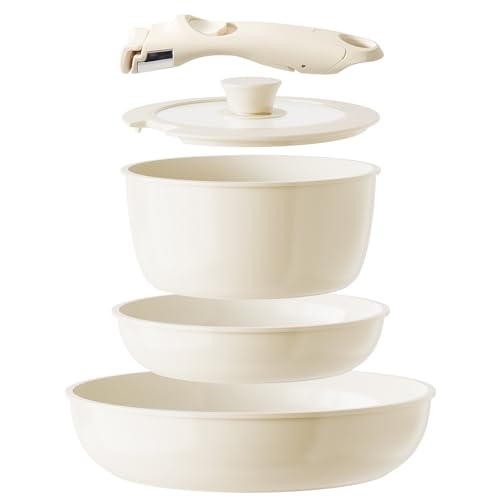 Redchef Ceramic Pots and Pans Set Non Stick, Nonstick Kitchen Cookware Sets, Non Toxic Pots and Pans Set Non Stick, PFAS PFOA & PTFE Free, Detachable Handle Pots and Pans 5 Piece, RV Cookware - My Kitchen Products