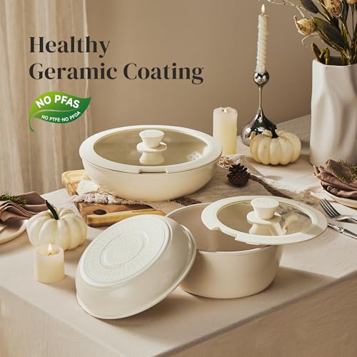 Redchef Ceramic Pots and Pans Set Non Stick, Nonstick Kitchen Cookware Sets, Non Toxic Pots and Pans Set Non Stick, PFAS PFOA & PTFE Free, Detachable Handle Pots and Pans 5 Piece, RV Cookware - My Kitchen Products