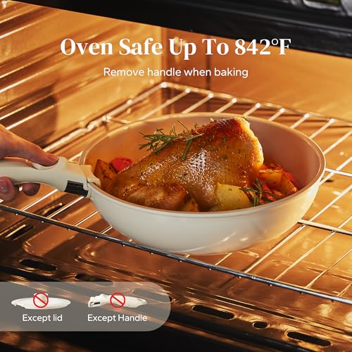 Redchef Ceramic Pots and Pans Set Non Stick, Nonstick Kitchen Cookware Sets, Non Toxic Pots and Pans Set Non Stick, PFAS PFOA & PTFE Free, Detachable Handle Pots and Pans 5 Piece, RV Cookware - My Kitchen Products