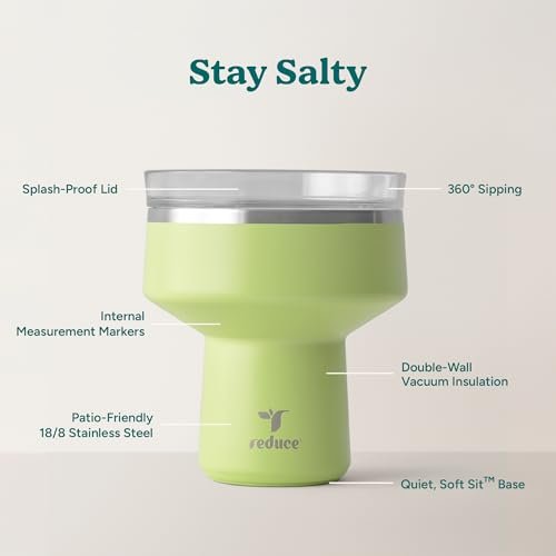 REDUCE Saltini 16 oz Cocktail Tumbler - Insulated Margarita Tumbler with Lid - Keeps Drinks Cold for 10 Hours - 360 Sippable Martini Glass Alternative - Shatterproof, Perfect for Parties - Mojito - My Kitchen Products