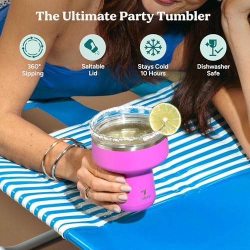REDUCE Saltini 16 oz Cocktail Tumbler - Insulated Margarita Tumbler with Lid - Keeps Drinks Cold for 10 Hours - 360 Sippable Martini Glass Alternative - Shatterproof, Perfect for Parties - Cloud Blue - My Kitchen Products