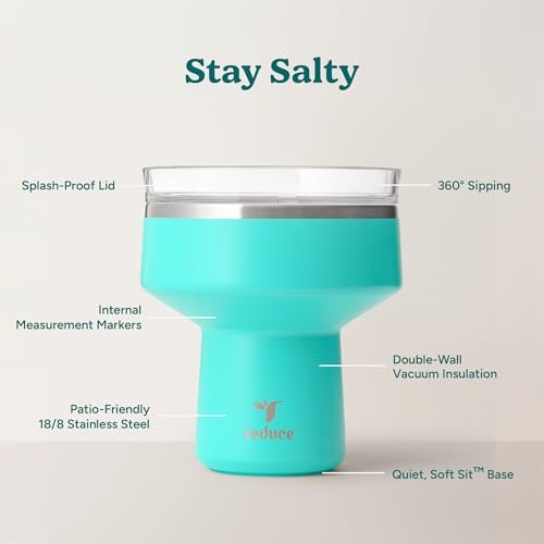 REDUCE Saltini 16 oz Cocktail Tumbler - Insulated Margarita Tumbler with Lid - Keeps Drinks Cold for 10 Hours - 360 Sippable Martini Glass Alternative - Shatterproof, Perfect for Parties-Ocean Breeze - My Kitchen Products