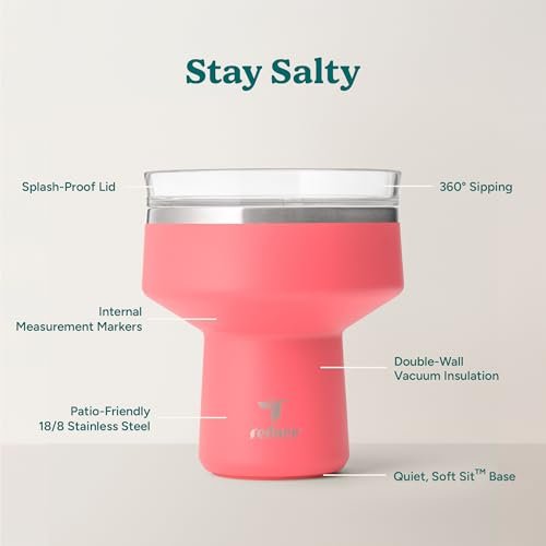 REDUCE Saltini 16 oz Cocktail Tumbler - Insulated Margarita Tumbler with Lid - Keeps Drinks Cold for 10 Hours - 360 Sippable Martini Glass Alternative - Shatterproof, Perfect for Parties - Daiquiri - My Kitchen Products