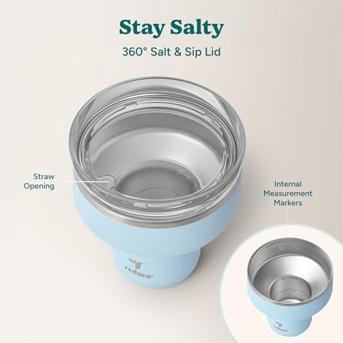REDUCE Saltini 16 oz Cocktail Tumbler - Insulated Margarita Tumbler with Lid - Keeps Drinks Cold for 10 Hours - 360 Sippable Martini Glass Alternative - Shatterproof, Perfect for Parties - Cloud Blue - My Kitchen Products