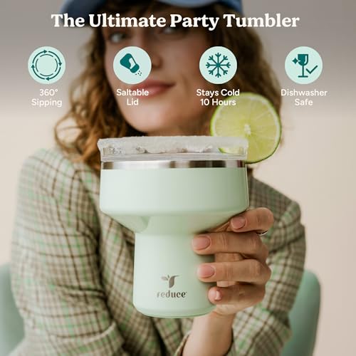 REDUCE Saltini 16 oz Cocktail Tumbler - Insulated Margarita Tumbler with Lid - Keeps Drinks Cold for 10 Hours - 360 Sippable Martini Glass Alternative - Shatterproof, Perfect for Parties - Daiquiri - My Kitchen Products