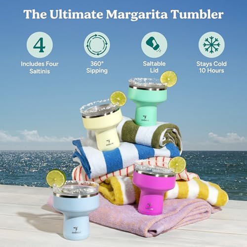REDUCE Saltini 16oz Cocktail Tumbler - Insulated Margarita Tumbler with Lid-Keeps Drinks Cold for 10 Hours-360 Sippable Martini Glass Alternative-Shatterproof Perfect for Parties - Multicolor - 4 Pack - My Kitchen Products