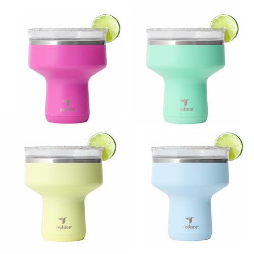 REDUCE Saltini 16oz Cocktail Tumbler - Insulated Margarita Tumbler with Lid-Keeps Drinks Cold for 10 Hours-360 Sippable Martini Glass Alternative-Shatterproof Perfect for Parties - Multicolor - 4 Pack - My Kitchen Products
