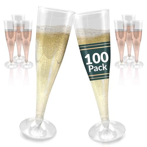 Reli. Champagne Flutes Plastic, 100 Pack, 4.5 oz - Clear, Premium Plastic Champagne Flutes, Party-Perfect for Celebrations