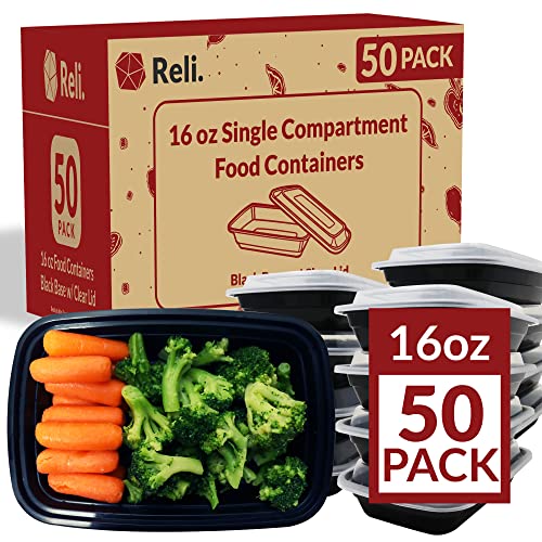 Reli. Meal Prep Containers, 16 oz. | 50 Pack | 1 Compartment Food Container w/Lids | Microwavable Food Storage Containers/To Go | Black Reusable Bento Box/Lunch Box for Meal Prep - My Kitchen Products
