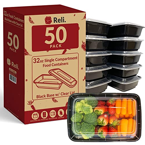 Reli. Meal Prep Containers (50 Pack, 32 oz.) | 1 Compartment Food Containers with Lids | Microwavable Freezer Dishwasher Safe - Bento Box - My Kitchen Products