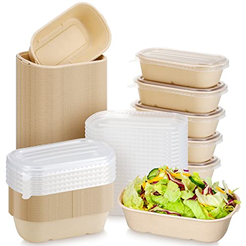 Remerry 100 Sets 23 oz Disposable Bowls with Lids Paper Meal Prep Containers Disposable Paper Food Containers Throw Away Lunch Salad Bowls for Restaurant Party Serving - My Kitchen Products