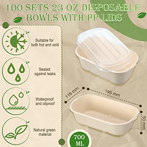 Remerry 100 Sets 23 oz Disposable Bowls with Lids Paper Meal Prep Containers Disposable Paper Food Containers Throw Away Lunch Salad Bowls for Restaurant Party Serving - My Kitchen Products