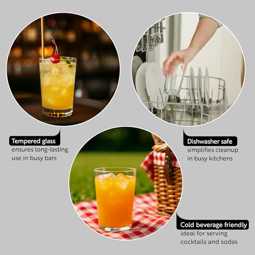 Restaurantware Sumi 17.3 Ounce Highball Glasses Set of 12 Lead-Free Tom Collins Glasses - Tempered Dishwasher-Safe Glassware Clear Glass Tall Bar Glasses Serve Juices Cocktails Or Beers - My Kitchen Products