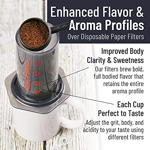 Reusable Filter Set by Slimm Filter - 2 Piece, Stainless Steel Metal - 2x Mesh Metal Filters For AeroPress Coffee & Espresso Maker, with Complimentary Recipe Book - Brew Barista-Grade Coffee At Home - My Kitchen Products