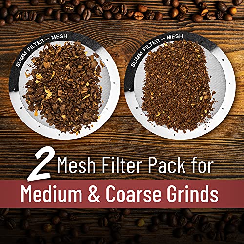 Reusable Filter Set by Slimm Filter - 2 Piece, Stainless Steel Metal - 2x Mesh Metal Filters For AeroPress Coffee & Espresso Maker, with Complimentary Recipe Book - Brew Barista-Grade Coffee At Home - My Kitchen Products