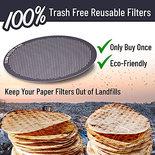 Reusable Filter Set by Slimm Filter - 2 Piece, Stainless Steel Metal - 2x Mesh Metal Filters For AeroPress Coffee & Espresso Maker, with Complimentary Recipe Book - Brew Barista-Grade Coffee At Home - My Kitchen Products