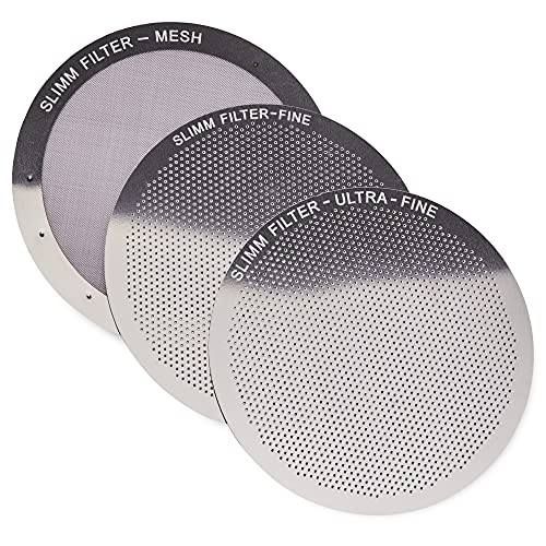 Reusable Filter Set by Slimm Filter - 3 Piece, Stainless Steel Metal - Mesh, Fine, Ultra-Fine Metal Filter For AeroPress Coffee and Espresso Maker - Brew Barista-Grade Coffee At Home - My Kitchen Products