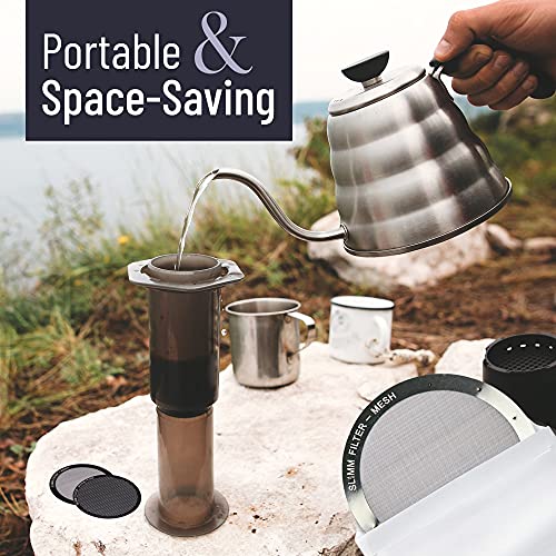 Reusable Filter Set by Slimm Filter - 3 Piece, Stainless Steel Metal - Mesh, Fine, Ultra-Fine Metal Filter For AeroPress Coffee and Espresso Maker - Brew Barista-Grade Coffee At Home - My Kitchen Products