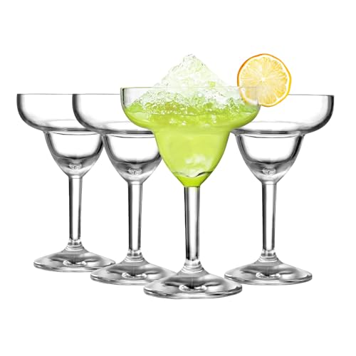 Reusable Plastic Margarita Glasses Set of 4, 9oz(250ml), Heavy Duty, 145 Grams, Unbreakable Plastic Cocktail