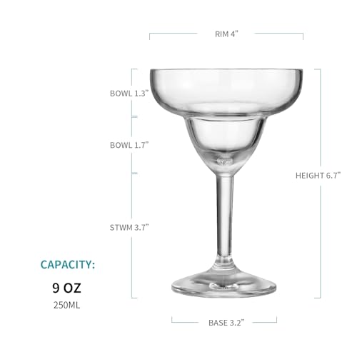 Reusable Plastic Margarita Glasses Set of 4, 9oz(250ml), Heavy Duty, 145 Grams, Unbreakable Plastic Cocktail Glasses, BPA Free, Dishwasher Safe, Perfect for Poolside, Outdoors, Camping, and More - My Kitchen Products