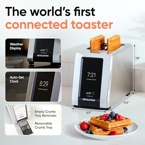 Revolution R180 Connect Plus Smart Toaster with Touchscreen – Choose from 40+ Bread Types, 7 Browning Levels, & Toastie Press Mode – Digital Picture Frame, Weather Widget, and Clock - My Kitchen Products