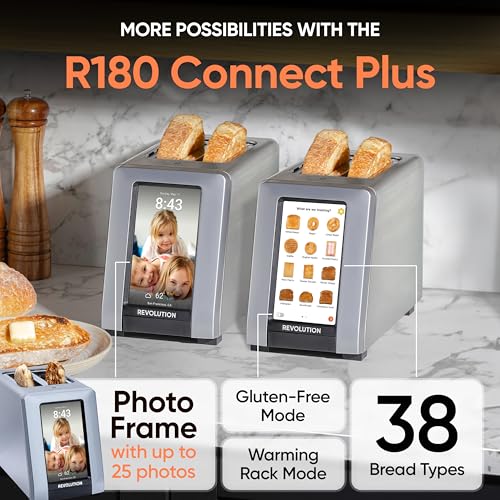Revolution R180 Connect Plus Smart Toaster with Touchscreen – Choose from 40+ Bread Types, 7 Browning Levels, & Toastie Press Mode – Digital Picture Frame, Weather Widget, and Clock - My Kitchen Products