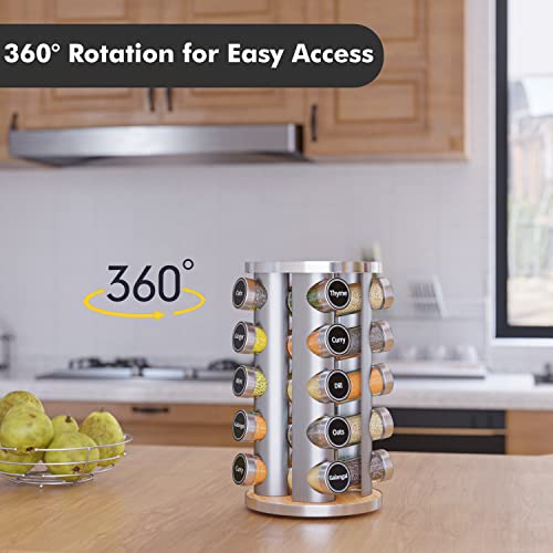 Revolving Spice Rack Set with 20 Spice Jars, Kitchen Spice Tower Organizer for Countertop or Cabinet - Carousel Storage Includes 386 Spice Labels - Desktop Rotating Seasoning Organizer - My Kitchen Products