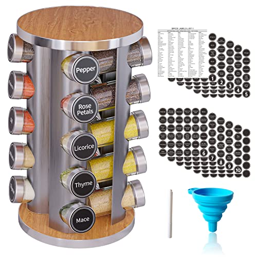 Revolving Spice Rack Set with 20 Spice Jars, Kitchen Spice Tower Organizer for Countertop or Cabinet - Carousel Storage Includes 386 Spice Labels - Desktop Rotating Seasoning Organizer - My Kitchen Products
