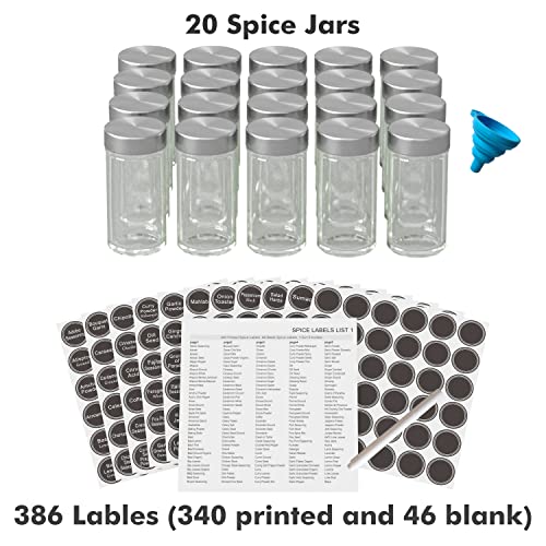 Revolving Spice Rack Set with 20 Spice Jars, Kitchen Spice Tower Organizer for Countertop or Cabinet - Carousel Storage Includes 386 Spice Labels - Desktop Rotating Seasoning Organizer - My Kitchen Products
