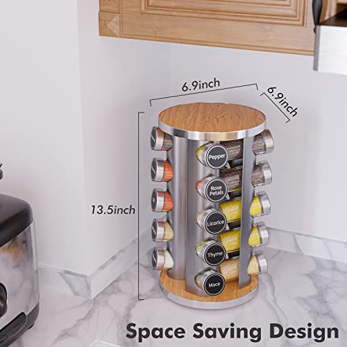 Revolving Spice Rack Set with 20 Spice Jars, Kitchen Spice Tower Organizer for Countertop or Cabinet - Carousel Storage Includes 386 Spice Labels - Desktop Rotating Seasoning Organizer - My Kitchen Products