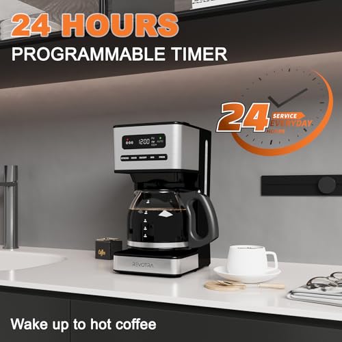 REVOTRA 12 Cup Programmable Coffee Maker, Hot and Iced Coffee Makers, Regular & Strong Brew Drip Coffee Machine, 1-4 Cup, 24H Timer, Auto Shut-Off, Keep Warm, Pause & Serve - My Kitchen Products