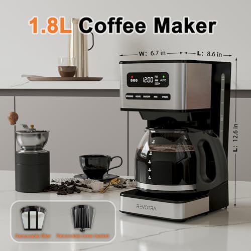 REVOTRA 12 Cup Programmable Coffee Maker, Hot and Iced Coffee Makers, Regular & Strong Brew Drip Coffee Machine, 1-4 Cup, 24H Timer, Auto Shut-Off, Keep Warm, Pause & Serve - My Kitchen Products