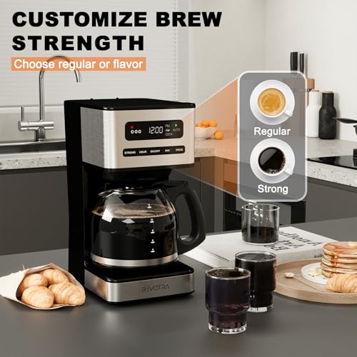 REVOTRA 12 Cup Programmable Coffee Maker, Hot and Iced Coffee Makers, Regular & Strong Brew Drip Coffee Machine, 1-4 Cup, 24H Timer, Auto Shut-Off, Keep Warm, Pause & Serve - My Kitchen Products