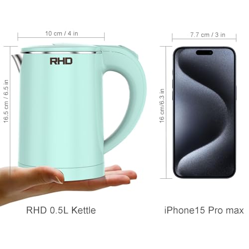 RHD 0.5L Small Portable Electric Kettles for Boiling Water, Stainless Steel Travel Kettle, 600W Fast Boil Teapot, Auto Shut-Off, Tea Kettle & Hot Water Boiler Perfect For Travel, Coffee, Tea (Green) - My Kitchen Products