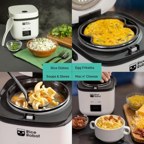 Rice Robot Personal Rice Cooker, PFAS-free, Nonstick. 1 Quart Capacity, with Stainless Steel Steamer Tray, Measuring Cups, Recipe Book with 60 Recipes, and Serving Spoon, As Seen On TV - My Kitchen Products
