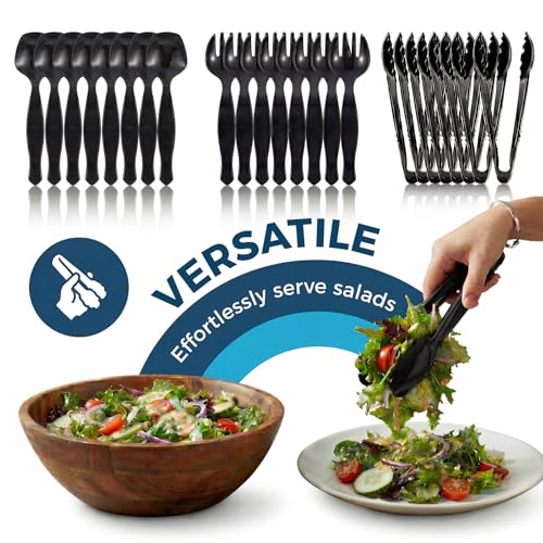 Ricvan 36 Pcs Disposable Serving Utensils Set - 9 Inch Black Tongs, Forks, Spoons for Restaurants, Catering, Party Supplies, Buffet, Wedding, Picnic - My Kitchen Products